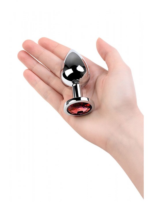 Серебристая коническая анальная пробка с красным кристаллом - 8 см. - ToyFa - купить с доставкой во Владивостоке