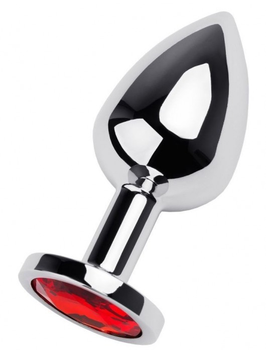 Серебристая коническая анальная пробка с красным кристаллом - 8 см. - ToyFa - купить с доставкой во Владивостоке