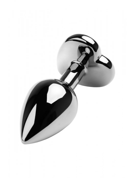 Серебристая коническая анальная пробка с красным кристаллом-сердечком - 7 см. - ToyFa - купить с доставкой во Владивостоке