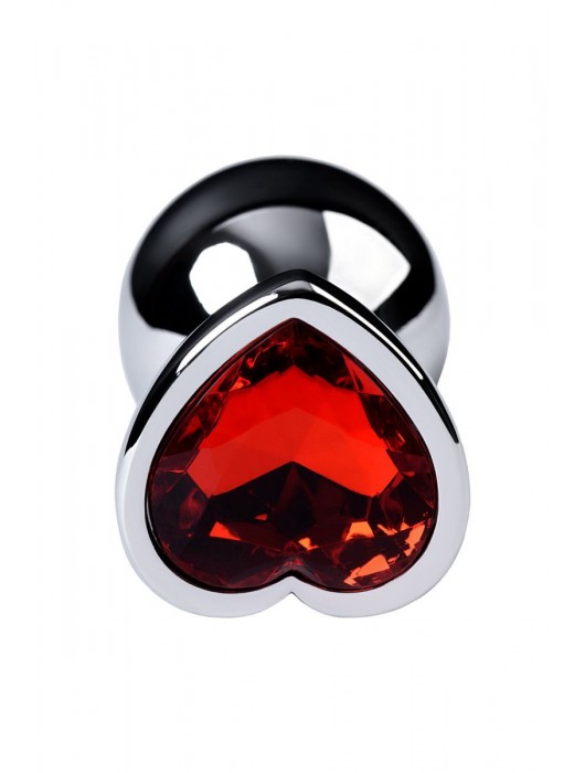 Серебристая коническая анальная пробка с красным кристаллом-сердечком - 7 см. - ToyFa - купить с доставкой во Владивостоке
