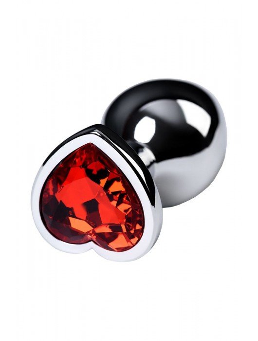 Серебристая коническая анальная пробка с красным кристаллом-сердечком - 7 см. - ToyFa - купить с доставкой во Владивостоке
