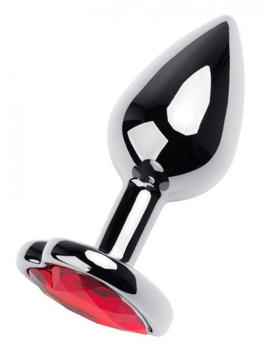 Серебристая коническая анальная пробка с красным кристаллом-сердечком - 7 см. - ToyFa - купить с доставкой во Владивостоке