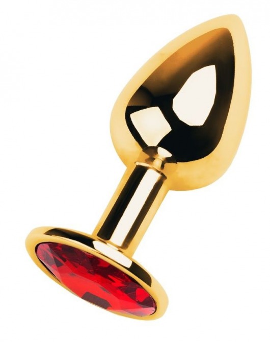 Золотистая коническая анальная пробка с красным кристаллом - 7 см. - ToyFa - купить с доставкой во Владивостоке