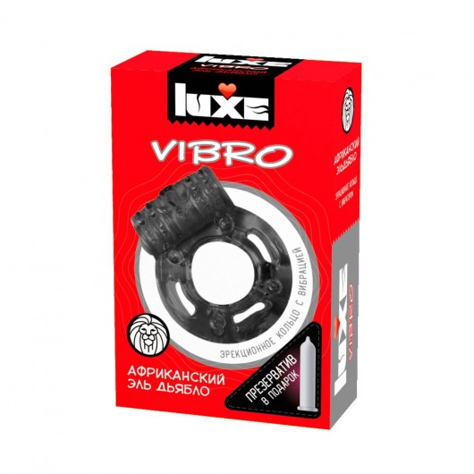 Чёрное эрекционное виброкольцо Luxe VIBRO  Африканский Эль Дьябло  + презерватив - Luxe - во Владивостоке купить с доставкой