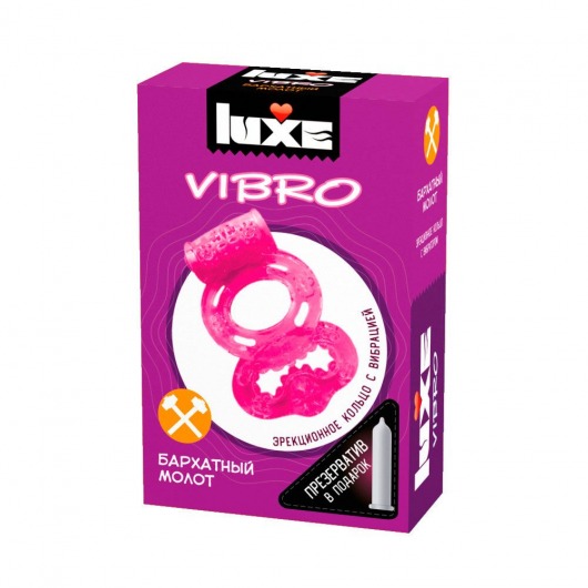 Розовое эрекционное виброкольцо Luxe VIBRO  Бархатный молот  + презерватив - Luxe - во Владивостоке купить с доставкой