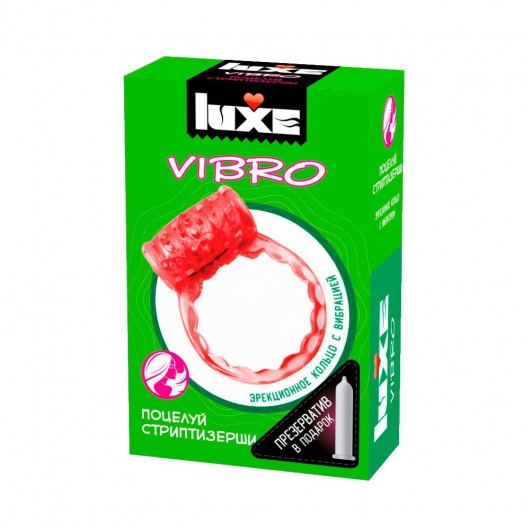 Розовое эрекционное виброкольцо Luxe VIBRO  Поцелуй стриптизёрши  + презерватив - Luxe - во Владивостоке купить с доставкой