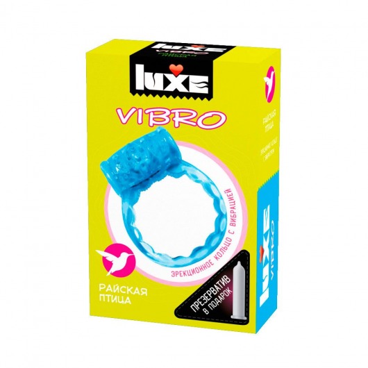 Голубое эрекционное виброкольцо Luxe VIBRO  Райская птица  + презерватив - Luxe - во Владивостоке купить с доставкой