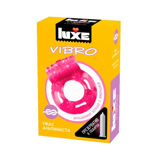 Розовое эрекционное виброкольцо Luxe VIBRO  Ужас Альпиниста  + презерватив - Luxe - во Владивостоке купить с доставкой