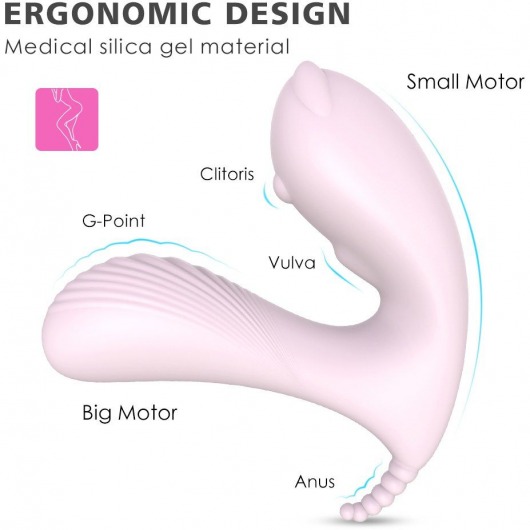 Нежно-розовая вибропробка CARA с клиторальным отростком и пультом ДУ - S-HANDE