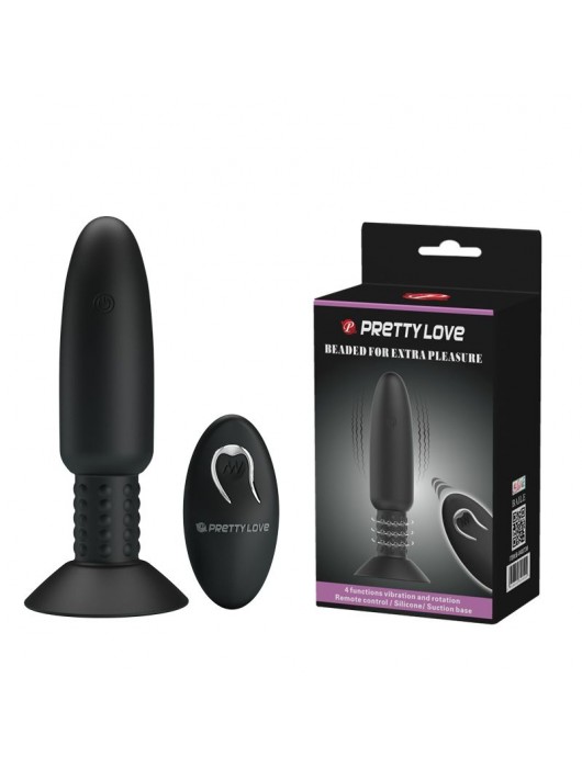 Черная анальная вибропробка с пультом ДУ и римминг-эффектом - 14,6 см. - Baile