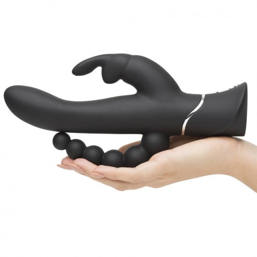 Черный перезаряжаемый вибратор Triple Curve Rechargeable Rabbit Vibrator - 25,4 см. - Happy Rabbit