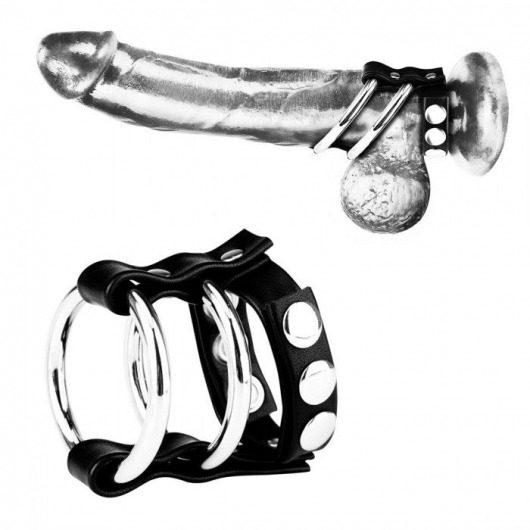 Двойное металлическое кольцо на пенис с регулируемым ремешком - BlueLine - купить с доставкой во Владивостоке