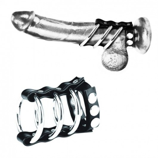 Тройное металлическое кольцо на пенис с регулируемым ремешком - BlueLine - купить с доставкой во Владивостоке
