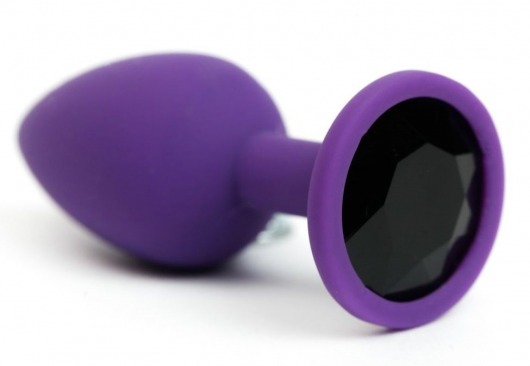 Фиолетовая анальная пробка с черным стразом - 7,6 см. - 4sexdreaM - купить с доставкой во Владивостоке