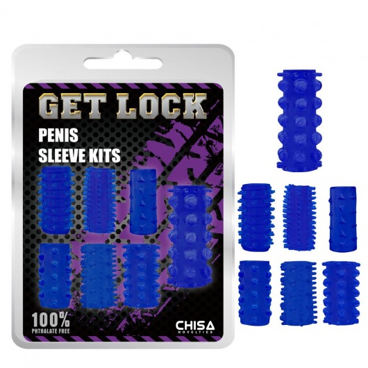 Набор из 7 синих насадок на пенис Get Lock - Chisa - во Владивостоке купить с доставкой