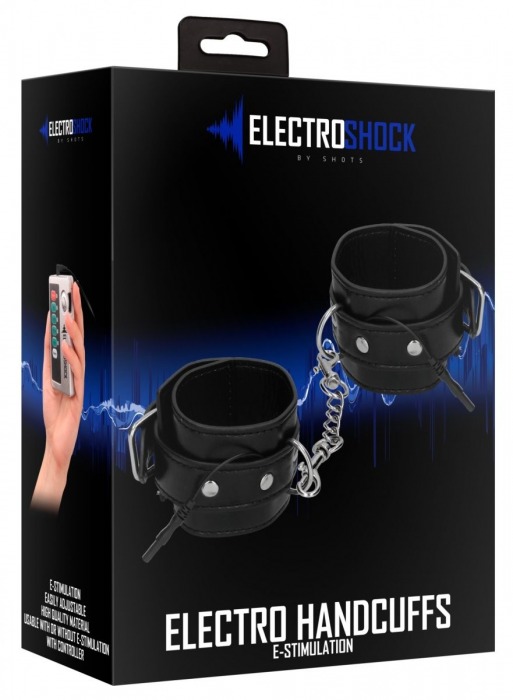 Черные наручники с электростимуляцией Electro Handcuffs - Shots Media BV - купить с доставкой во Владивостоке