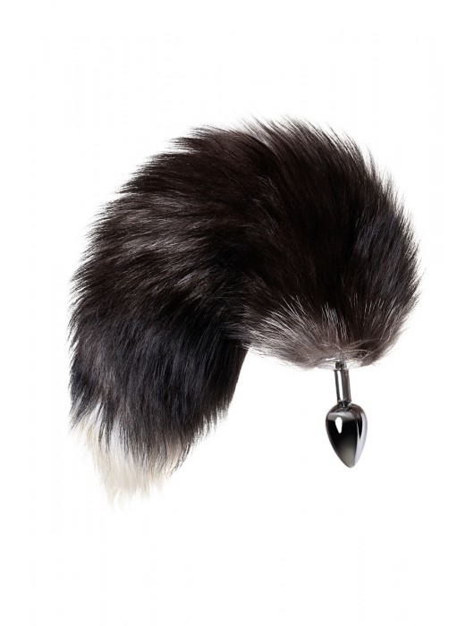 Серебристая металлическая анальная втулка с хвостом чернобурой лисы - размер S - ToyFa - купить с доставкой во Владивостоке
