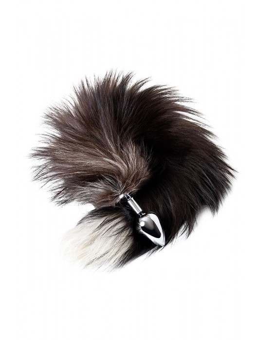 Серебристая металлическая анальная втулка с хвостом чернобурой лисы - размер S - ToyFa - купить с доставкой во Владивостоке