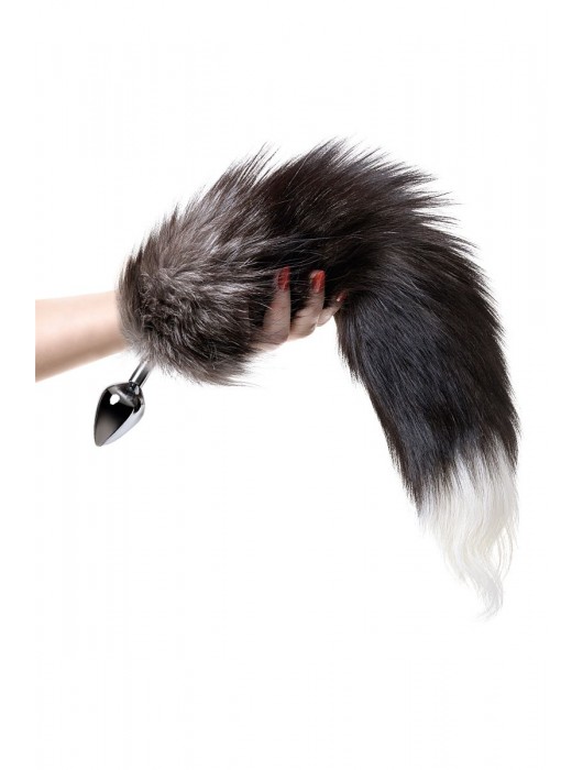 Серебристая металлическая анальная втулка с хвостом чернобурой лисы - размер S - ToyFa - купить с доставкой во Владивостоке