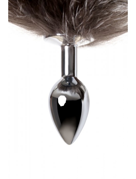 Серебристая металлическая анальная втулка с хвостом чернобурой лисы - размер S - ToyFa - купить с доставкой во Владивостоке