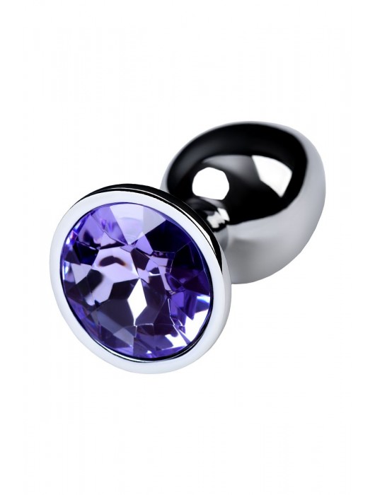 Серебристая конусовидная анальная пробка с фиолетовым кристаллом - 7 см. - ToyFa - купить с доставкой во Владивостоке