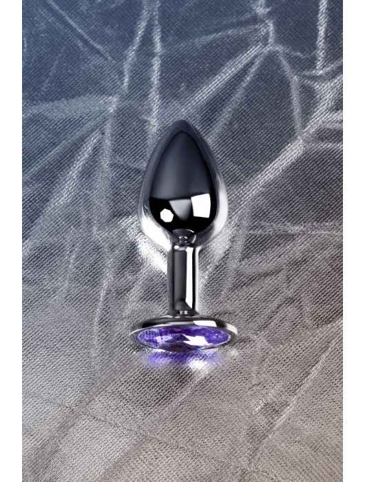 Серебристая конусовидная анальная пробка с фиолетовым кристаллом - 7 см. - ToyFa - купить с доставкой во Владивостоке
