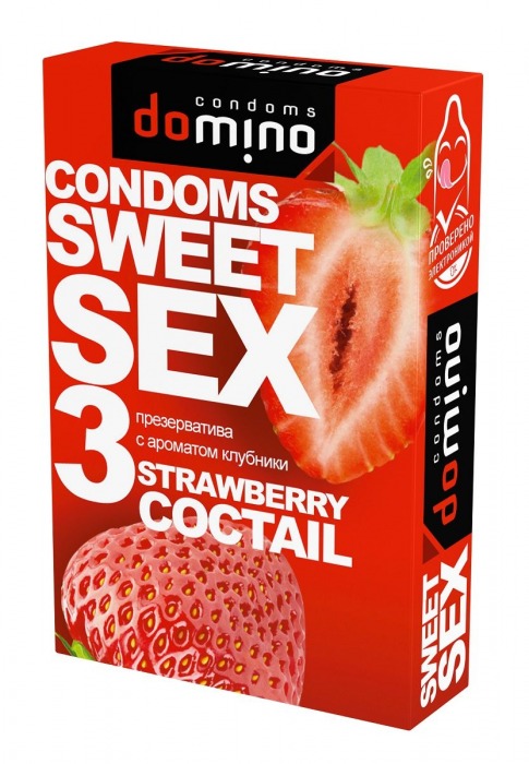 Презервативы для орального секса DOMINO Sweet Sex с ароматом клубничного коктейля  - 3 шт. - Domino - купить с доставкой во Владивостоке