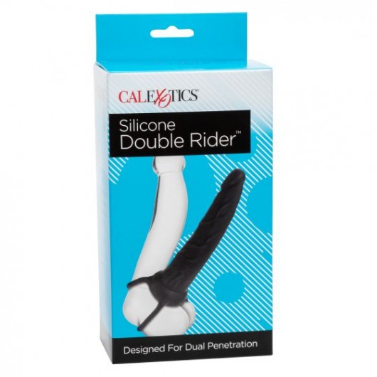 Чёрная насадка на фаллос для двойного проникновения Silicone Double Rider - 14 см. - California Exotic Novelties - купить с доставкой во Владивостоке