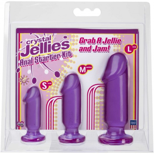 Набор из трех фиолетовых анальных фаллоимитаторов Crystal Jellies Anal Starter Kit - Doc Johnson