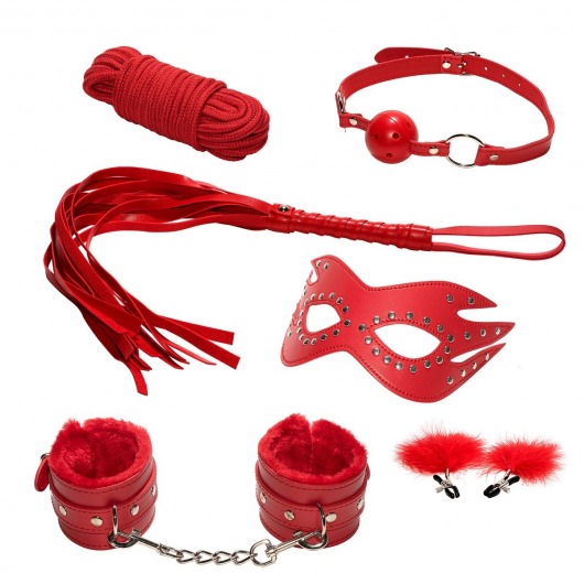 Эротический набор БДСМ из 6 предметов в красном цвете - Rubber Tech Ltd - купить с доставкой во Владивостоке