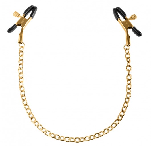 Чёрные с золотом зажимы на соски Gold Chain Nipple Clamps - Pipedream - купить с доставкой во Владивостоке