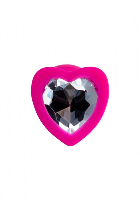 Розовая анальная втулка Diamond Heart с прозрачным кристаллом - 7 см. - ToyFa - купить с доставкой во Владивостоке