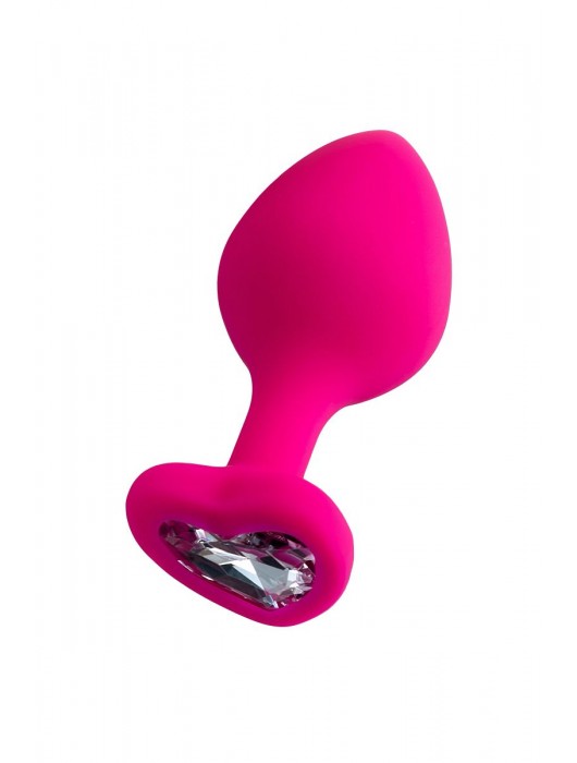 Розовая анальная втулка Diamond Heart с прозрачным кристаллом - 8 см. - ToyFa - купить с доставкой во Владивостоке