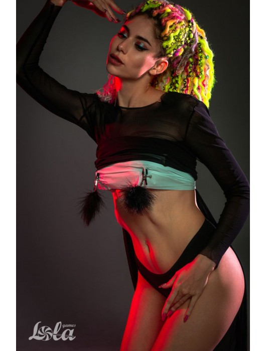 Зажимы на соски с черным пухом Euphoric - Lola Games - купить с доставкой во Владивостоке