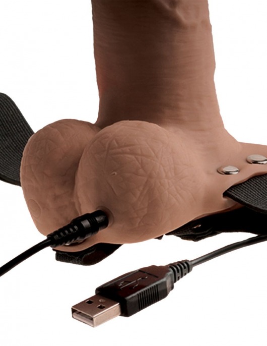 Кофейный перезаряжаемый вибрострапон 6  Hollow Rechargeable Strap-On Remote - 17,5 см. - Pipedream - купить с доставкой во Владивостоке