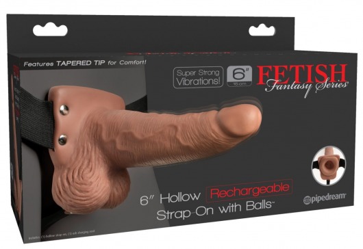 Кофейный перезаряжаемый вибрострапон 6  Hollow Rechargeable Strap-On Remote - 17,5 см. - Pipedream - купить с доставкой во Владивостоке