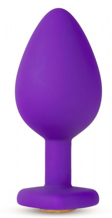 Фиолетовая анальная пробка Bling Plug Medium с золотистым стразом - 8,3 см. - Blush Novelties - купить с доставкой во Владивостоке