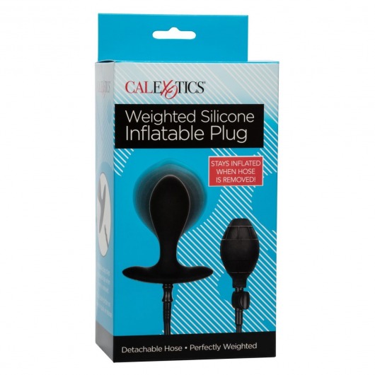 Черная расширяющаяся анальная пробка Weighted Silicone Inflatable Plug M - California Exotic Novelties