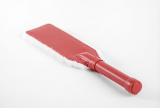 Красно-белая двустороння шлепалка из натуральной кожи и меха - 35 см. - БДСМ Арсенал - купить с доставкой во Владивостоке