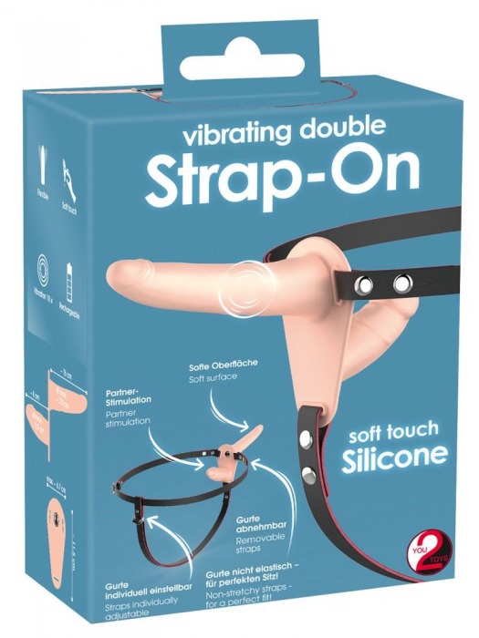Телесный двойной вибрострапон с вибрацией Vibrating Double Strap-On - 15 см. - Orion - купить с доставкой во Владивостоке