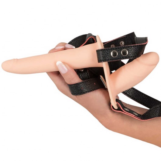 Телесный двойной вибрострапон с вибрацией Vibrating Double Strap-On - 15 см. - Orion - купить с доставкой во Владивостоке