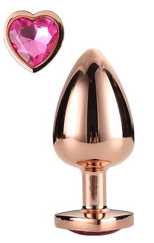 Золотистая анальная втулка с кристаллом-сердечком розового цвета - 7,1 см. - Dream Toys - купить с доставкой во Владивостоке