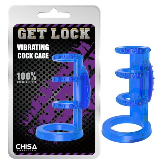 Синяя насадка-клетка с вибрацией Vibrating Cock Cage - 7,6 см. - Chisa - во Владивостоке купить с доставкой