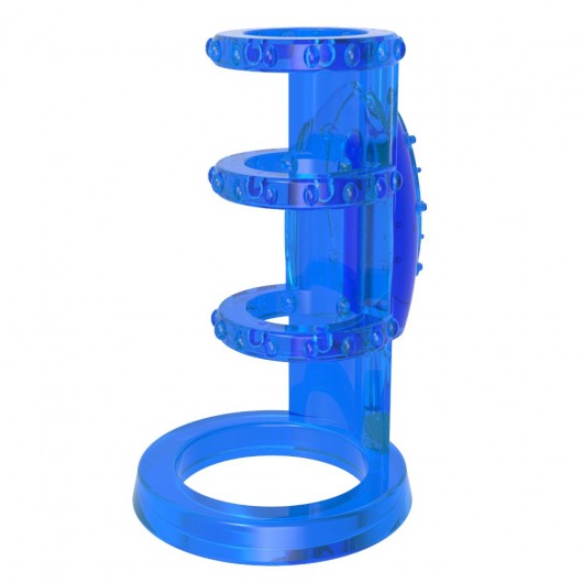 Синяя насадка-клетка с вибрацией Vibrating Cock Cage - 7,6 см. - Chisa - во Владивостоке купить с доставкой