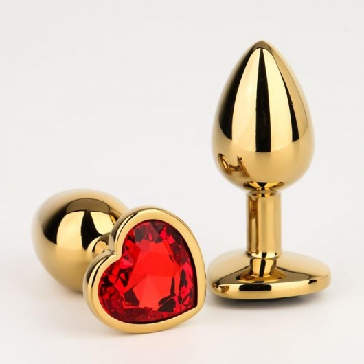 Золотистая анальная пробка с красным кристаллом в форме сердца - 7 см. - Сима-Ленд - купить с доставкой во Владивостоке