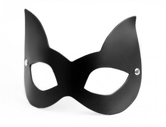 Черная кожаная маска с прорезями для глаз и ушками - БДСМ Арсенал - купить с доставкой во Владивостоке