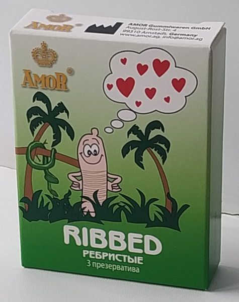 Ребристые презервативы AMOR Ribbed  Яркая линия  - 3 шт. - AMOR - купить с доставкой во Владивостоке