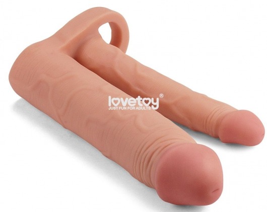 Телесная насадка для двойного проникновения Add 2 Pleasure X Tender Double Penis Sleeve - 20 см. - Lovetoy - во Владивостоке купить с доставкой