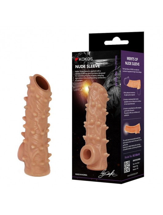 Телесная насадка с шипами и открытой головкой Nude Sleeve L - 14 см. - KOKOS - во Владивостоке купить с доставкой