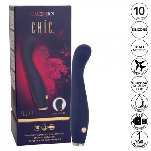 Синий вибромассажер Chi­c Peony - 19,7 см. - California Exotic Novelties